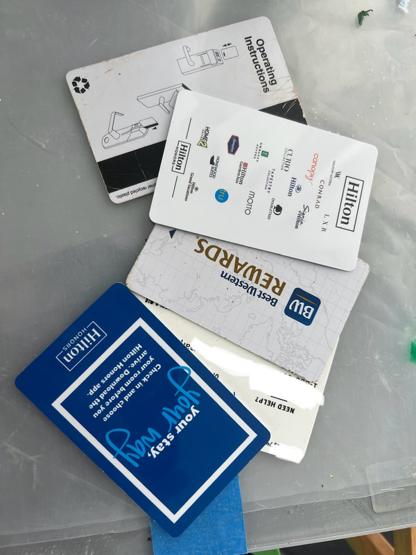 Hotel key cards and old credit cards to make scrappers, paint spreaders, etc